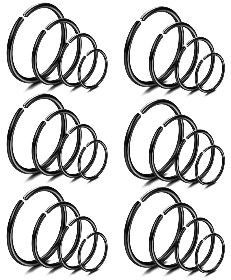 LOYALLOOK 18/24Pcs Hypoallergenic Nose Rings Hoops 316L Surgical Stainless Steel Lightweight Small Piercing Jewelry for Women Men Cartilage Tragus Helix Black - Image 1